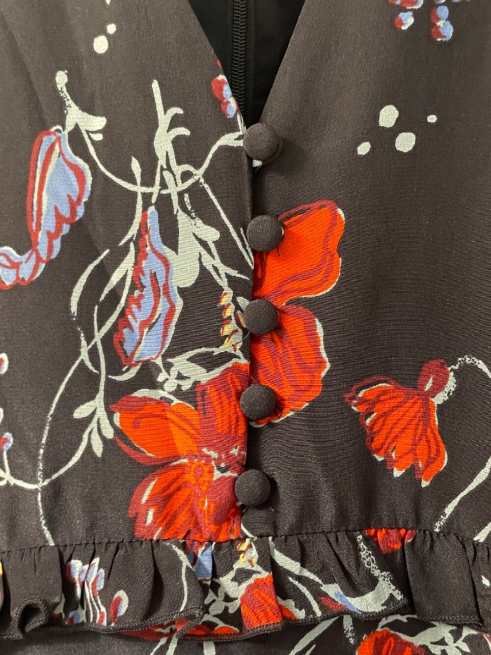 MADEWELL Silk Ruffle-Waist Dress in Windblown Poppies Size 2 - Picture 3 of 7
